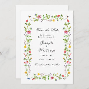 Watercolor Wildflower Wedding Save the date Announcement