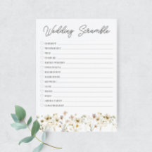 Watercolor Wildflower Wedding Scramble Card