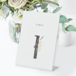 Watercolor Wildflower Wedding Table Number 1 Pedestal Sign