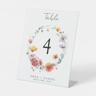 Watercolor Wildflower Wedding Table Number Pedestal Sign