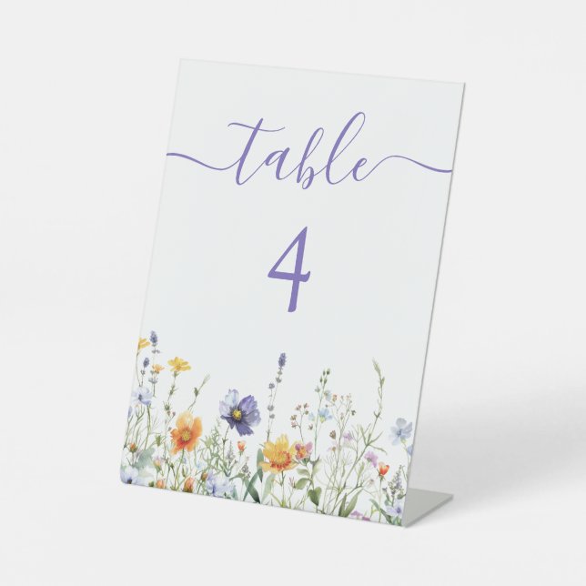 Watercolor Wildflower Wedding Table Number Pedestal Sign (Front)