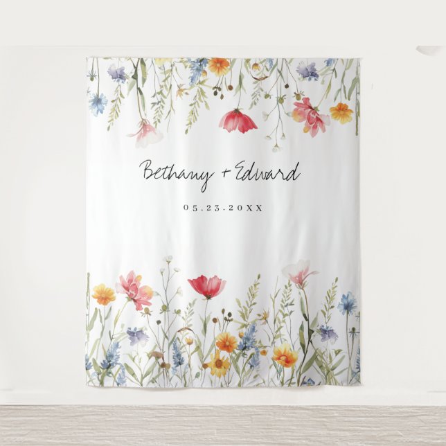 Watercolor Wildflower Wedding Tapestry (Front)