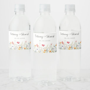 Watercolor Wildflower Wedding Water Bottle Label