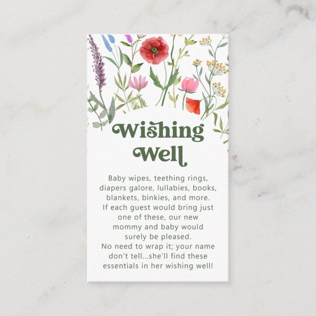 Watercolor Wildflower White Wishing Well Enclosure Card (Front)