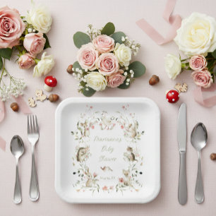 Watercolor Wildflower Woodland Animals Baby Shower Paper Plate