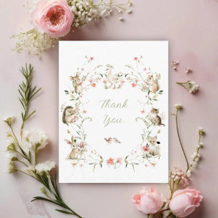 Watercolor Wildflower Woodland Animals Baby Shower Thank You Card