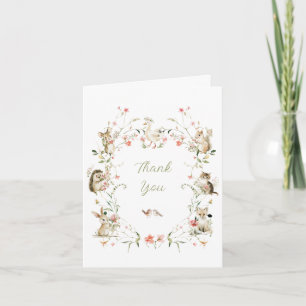 Watercolor Wildflower Woodland Animals Baby Shower Thank You Card
