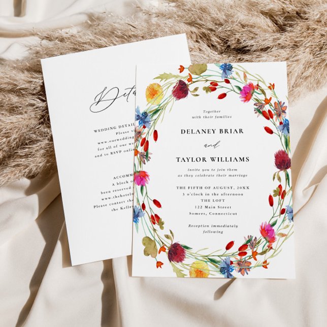 Watercolor Wildflower Wreath All in One Wedding In Invitation (Creator Uploaded)