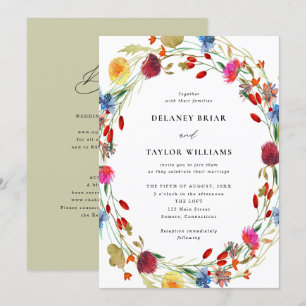 Watercolor Wildflower Wreath All in One Wedding Invitation
