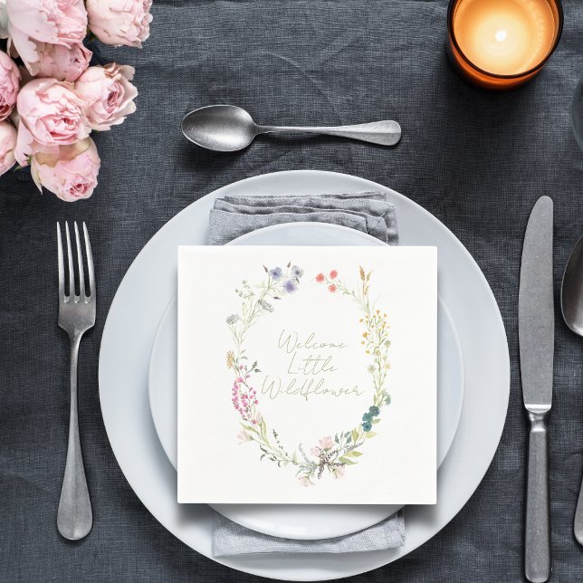 Watercolor Wildflower Wreath Baby Shower Napkin (Creator Uploaded)
