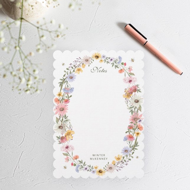 Watercolor Wildflower Wreath Bee Personalised Name Card (Creator Uploaded)