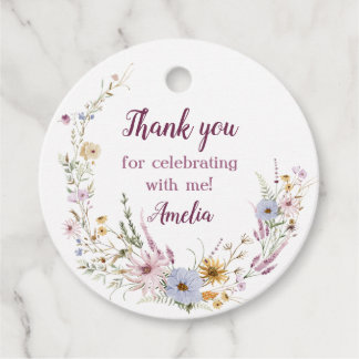 Watercolor Wildflower Wreath Birthday Girl Favour Tags
