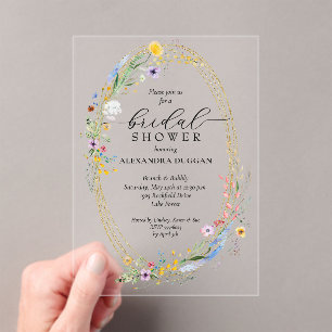 Watercolor Wildflower Wreath Bridal Shower Acrylic Invitations