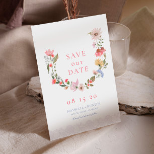 Watercolor Wildflower Wreath & Lace Save The Date