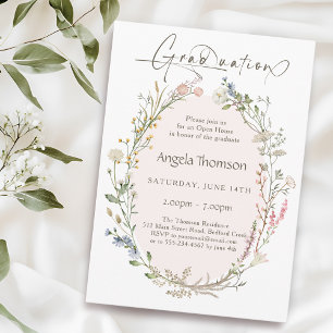 Watercolor Wildflower Wreath photo graduation Invitation