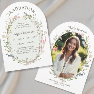Watercolor Wildflower Wreath photo graduation Invitation