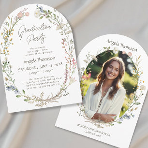 Watercolor Wildflower Wreath photo graduation Invitation