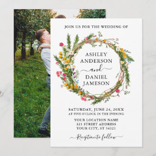 Watercolor Wildflower Wreath Photo Wedding Invitation