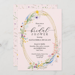 Watercolor Wildflower Wreath Pink Bridal Shower Invitation