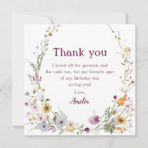 Watercolor Wildflower Wreath Square Birthday