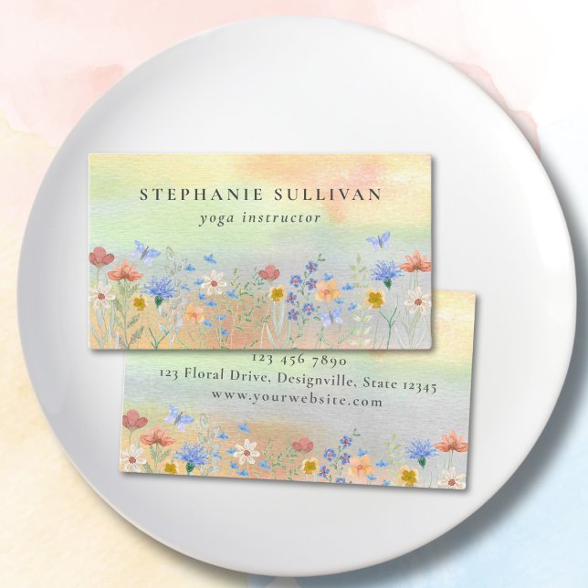 Watercolor Wildflower Yoga Instructor Business Card (Creator Uploaded)