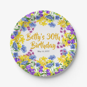 Watercolor Wildflowers 30th Birthday Party  Paper Plate