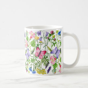 Watercolor Wildflowers and Butterflies Colourful Coffee Mug