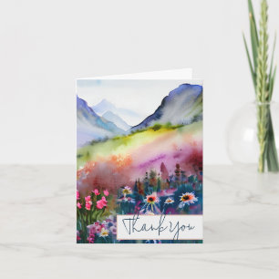 Watercolor wildflowers and mountain customisable card