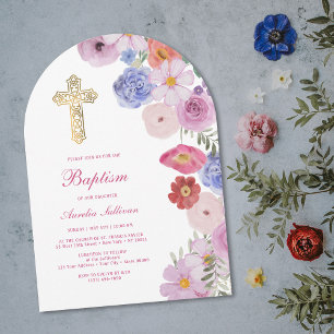 Watercolor Wildflowers Arch Baptism Invitation