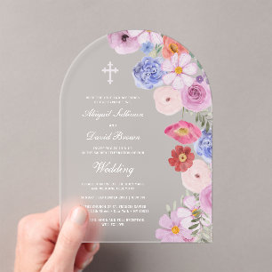 Watercolor Wildflowers Arch Wedding Acrylic Invitations
