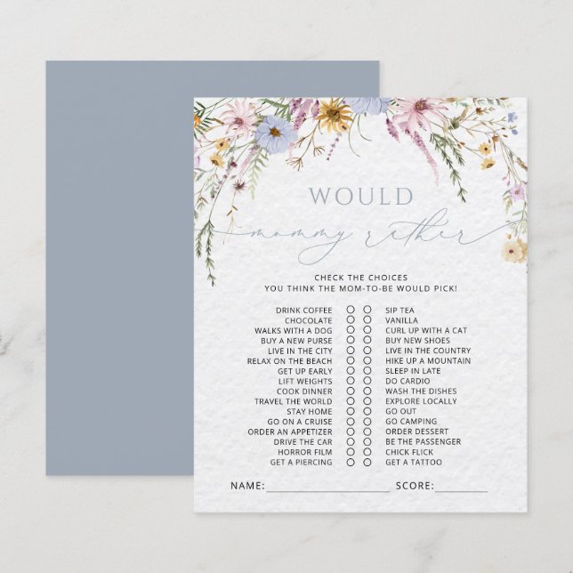 Watercolor Wildflowers Baby Shower Game (Front/Back)