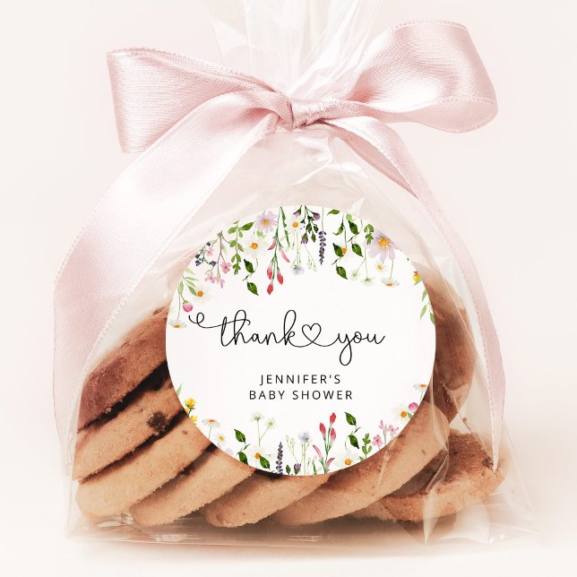 Watercolor wildflowers baby shower thank you classic round sticker (Creator Uploaded)