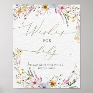 Watercolor Wildflowers Baby Shower Wishes Poster
