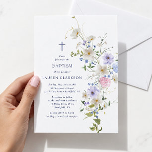 Watercolor Wildflowers Baptism Invitation