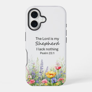 Watercolor Wildflowers Bible Verse Psalm 23 iPhone 16 Case