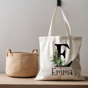 Watercolor wildflowers black letter tote bag