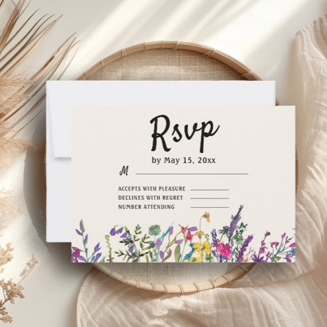 Watercolor Wildflowers Boho Country Wedding RSVP  (Watercolor wildflowers wedding RSVP card)