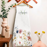 Watercolor Wildflowers Boho Stylish with Monogram Apron<br><div class="desc">A lovely feminine choice in aprons, this design features a border row of watercolor wildflowers in soft pastel hues of pink, periwingle blue, off=white and yellow with delicate stems and greenery. A text template is include to personalise with your name and monogram initial. Whether you enjoy cooking, gardening, crafting, painting,...</div>