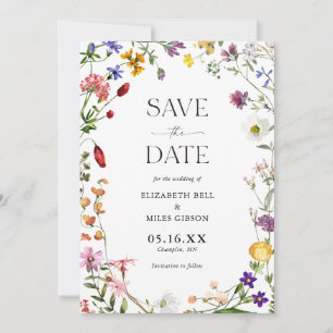 Watercolor Wildflowers Boho Wedding Save the Date Invitation