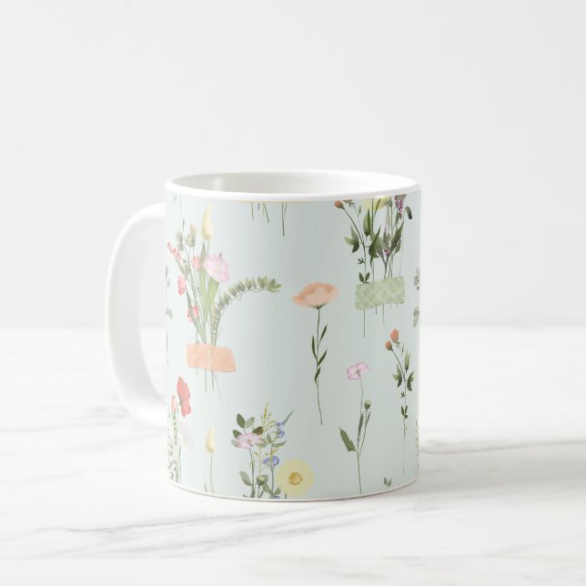 Watercolor Wildflowers Botanical Pattern Coffee Mug (Front Left)