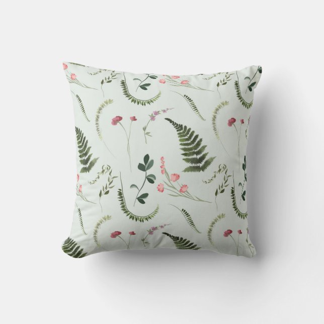 Watercolor Wildflowers Botanical Pattern Cushion (Front)
