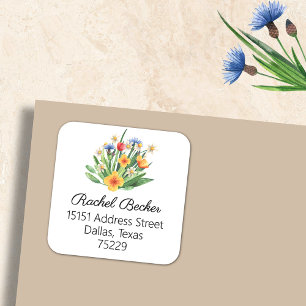 Watercolor Wildflowers Bouquet Return Address Square Sticker