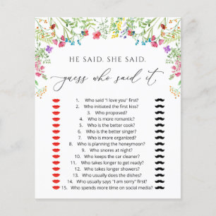 Watercolor Wildflowers Bridal Shower Game