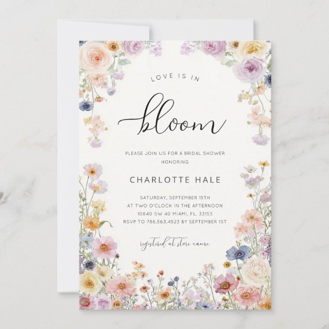 Watercolor Wildflowers Bridal Shower Invitation (Front)