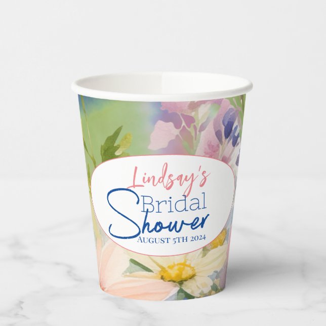 Watercolor Wildflowers Bridal Shower Paper Cups (Left)