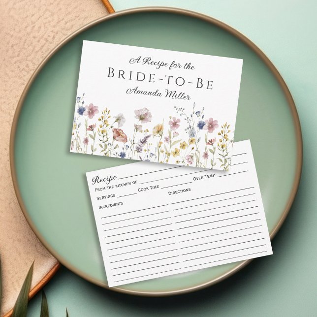 Watercolor Wildflowers Bridal Shower Recipe Card (Creator Uploaded)