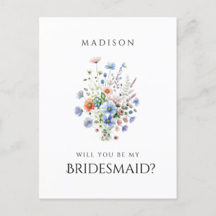 Watercolor Wildflowers Bridesmaid Proposal Postcard