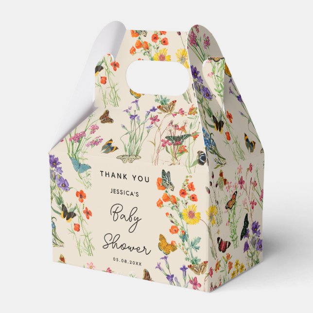 Watercolor Wildflowers Butterflies Baby Shower Favour Box (Front Side)