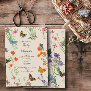 Watercolor Wildflowers Butterflies Baby Shower Invitation