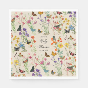 Watercolor Wildflowers Butterflies Baby Shower Napkin